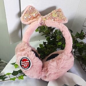 Rose Pink Oversize Earmuffs with Sequin Posable Bow NEW